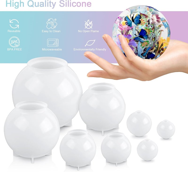 KISREL Sphere Resin Molds, 8 PCS Sphere Silicone Mold, Upgraded 3D Seamless Epoxy Molds，Large Ball Shape Flower Resin Mold for Home Decor, Flowers Preservation - Image 4